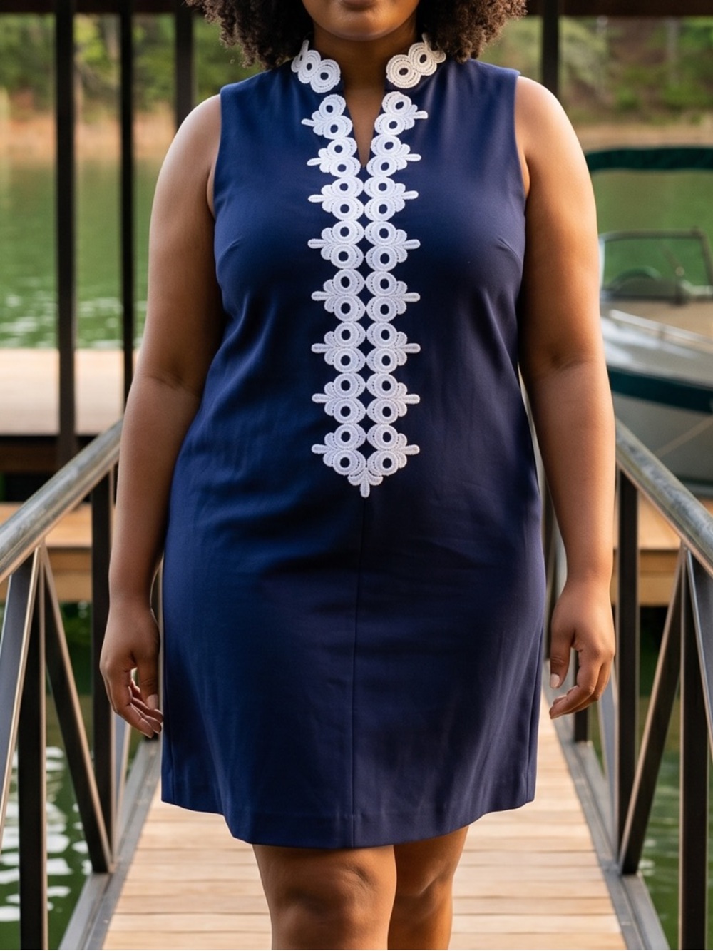 Lilly Pulitzer Navy blue ribbed dress with front & back zip ribbed embellished L